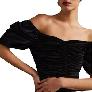 NWT Anthropologie Hutch Ruched Puff-Sleeved Black Velvet Mini Dress Size: 10